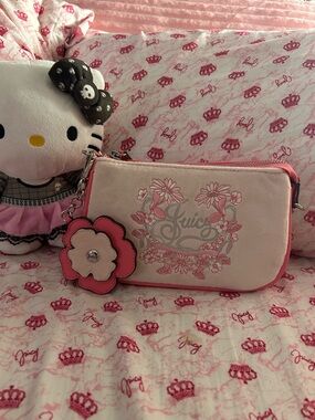 Juicy Couture Pink Floral Wristlet with Flower Charm
